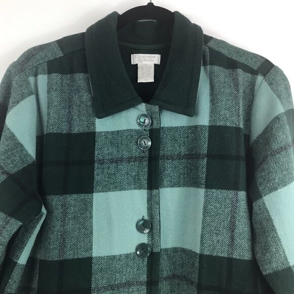 Christopher & Banks Green Plaid Button Up Wool Blend Jacket - Picture 2 of 9